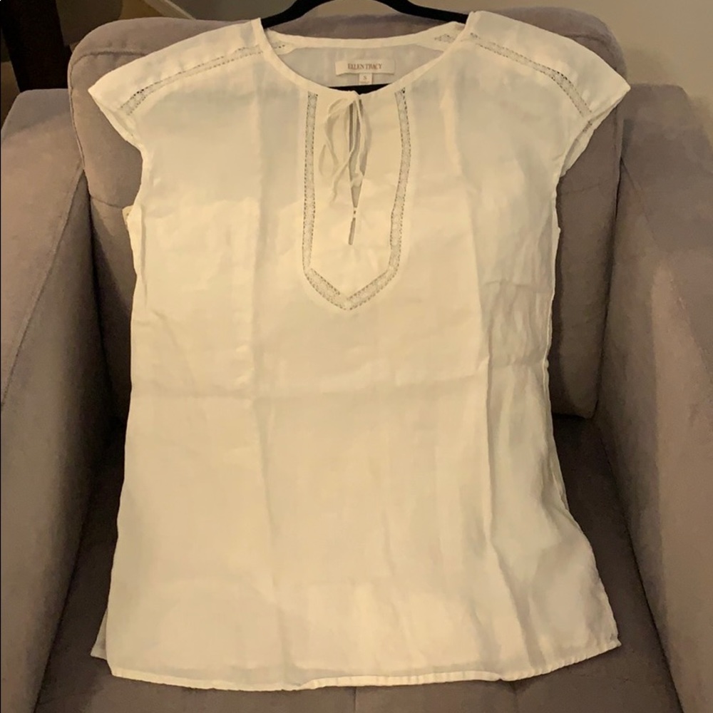 Ellen Tracy Chalk White Linen Blouse